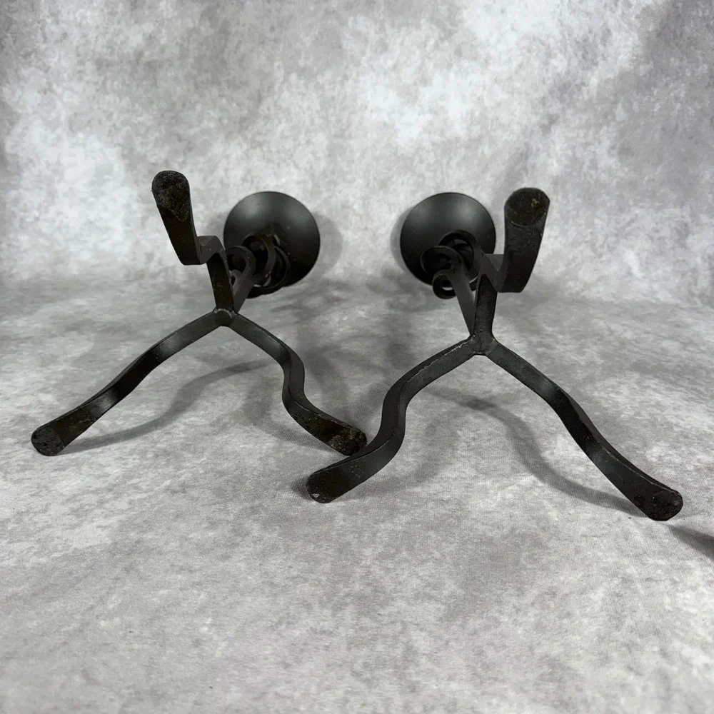 Vtg Pier 1 Imports Wrought Iron Twisted Basket Candle Holders Pair 18